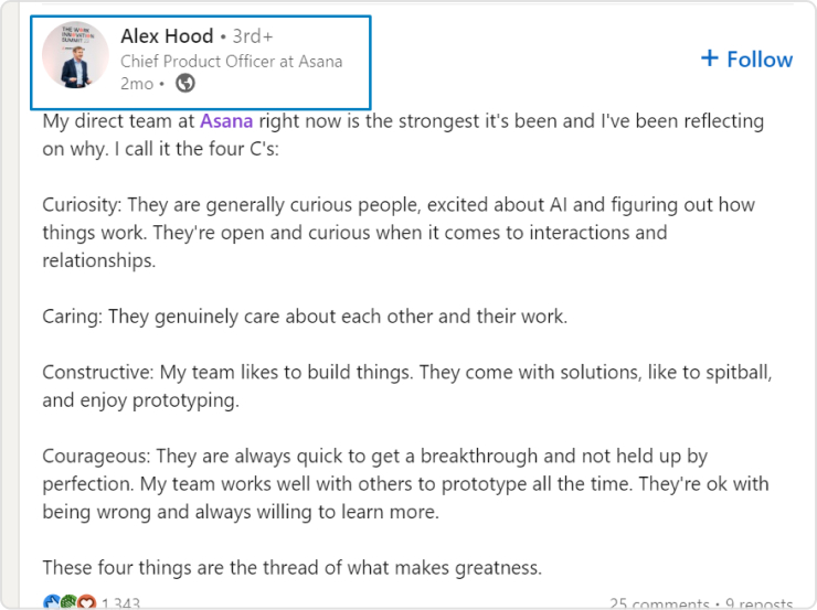 asana employee on linkedin