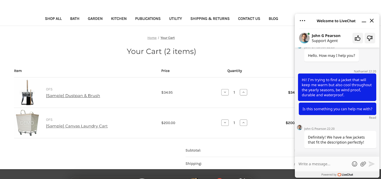 Chat widget on BigCommerce store