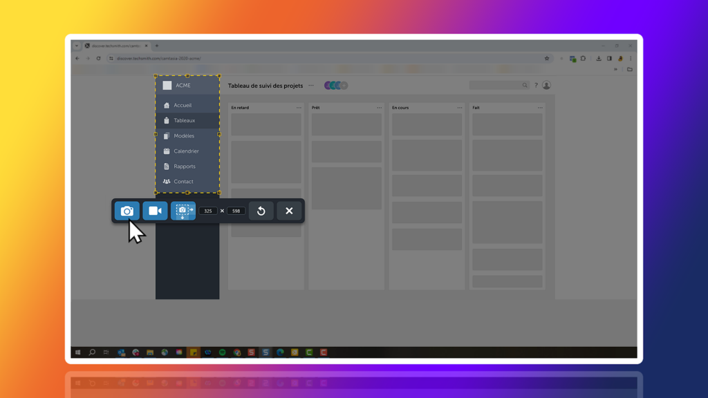 Cliquez sur l’icône d’appareil photo dans la barre d’outils Snagit