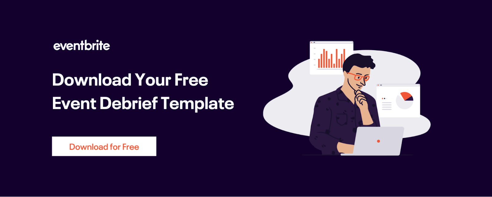 Banner image with illustrations that say, Download a Free Event Debrief Template.