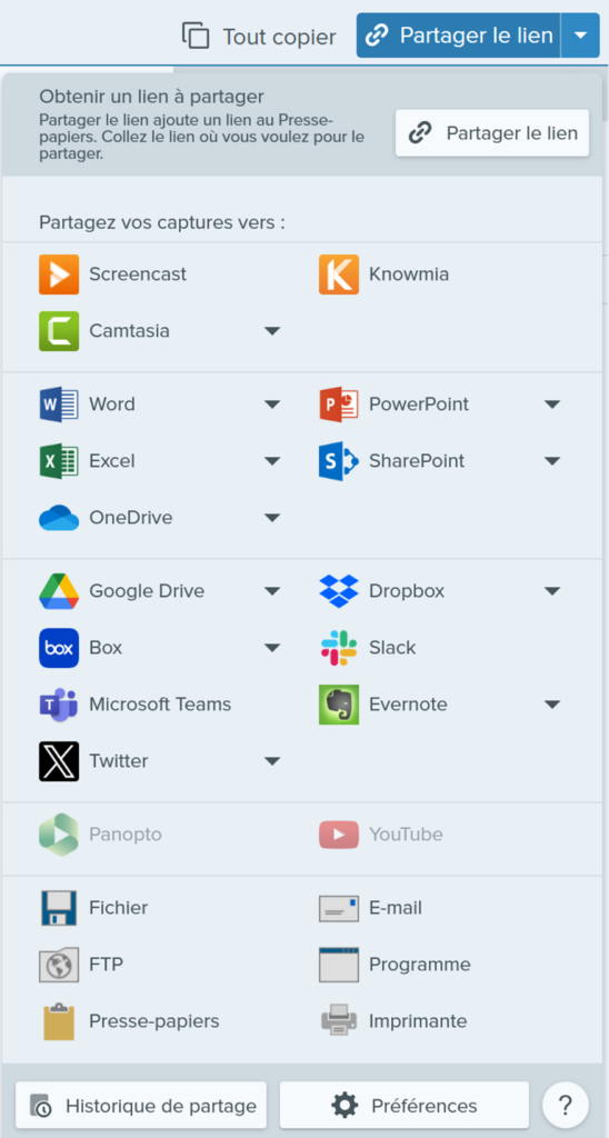 Partager le lien avec Snagit
