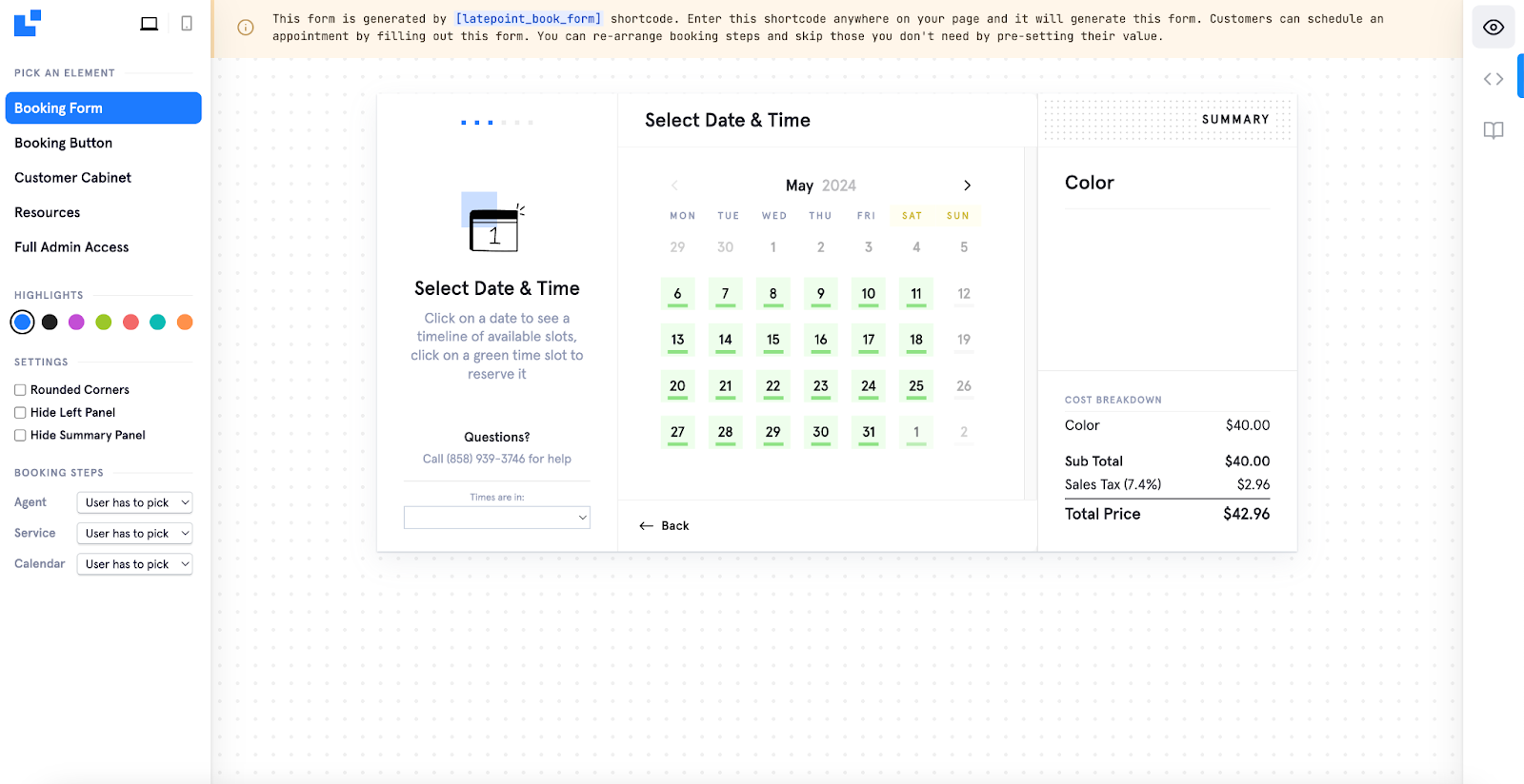 pictorial representation of booking form for calendar integration